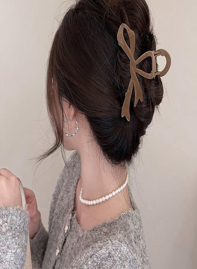 AIUPUOC Brown Hair Claw Clips for Women Winter Hair Clips Bow Hair Barrettes Brown Velvet Hair Pins French Hair Claw Clip for Thick Thin Curly Christmas Valentines Hair Accessories for Hair Styling 1Pcs - Image 5